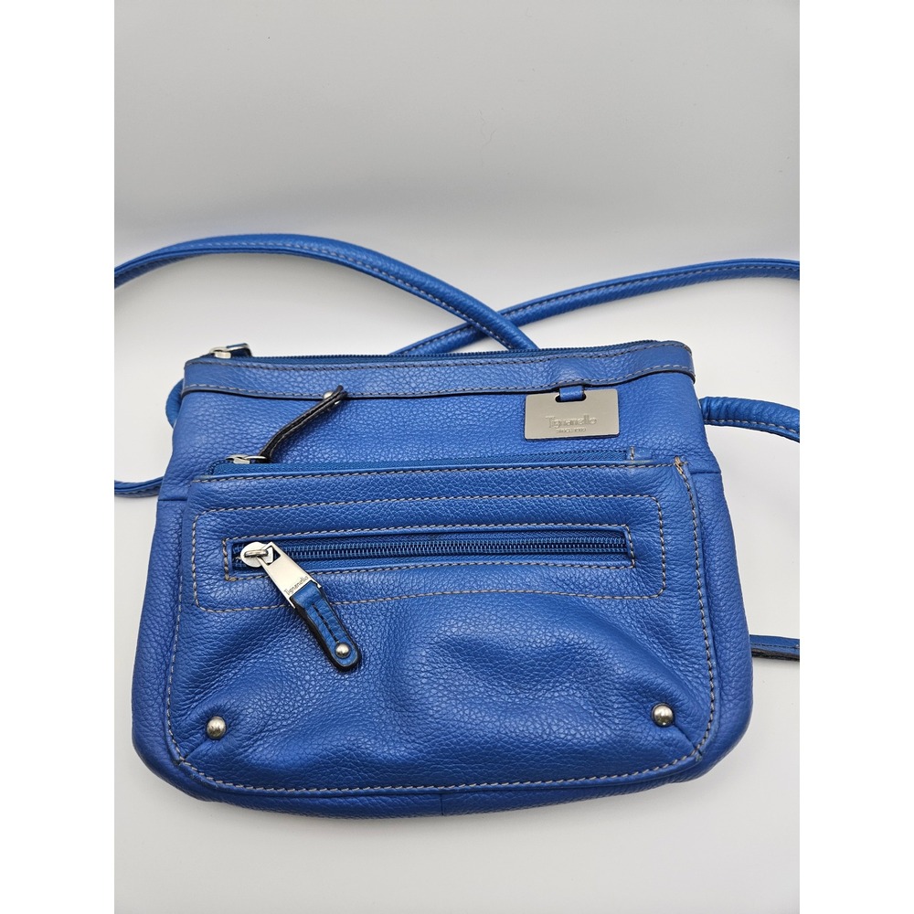 Tignanello Blue Pebbled Leather Crossbody Bag Organizer Wallet Purse
